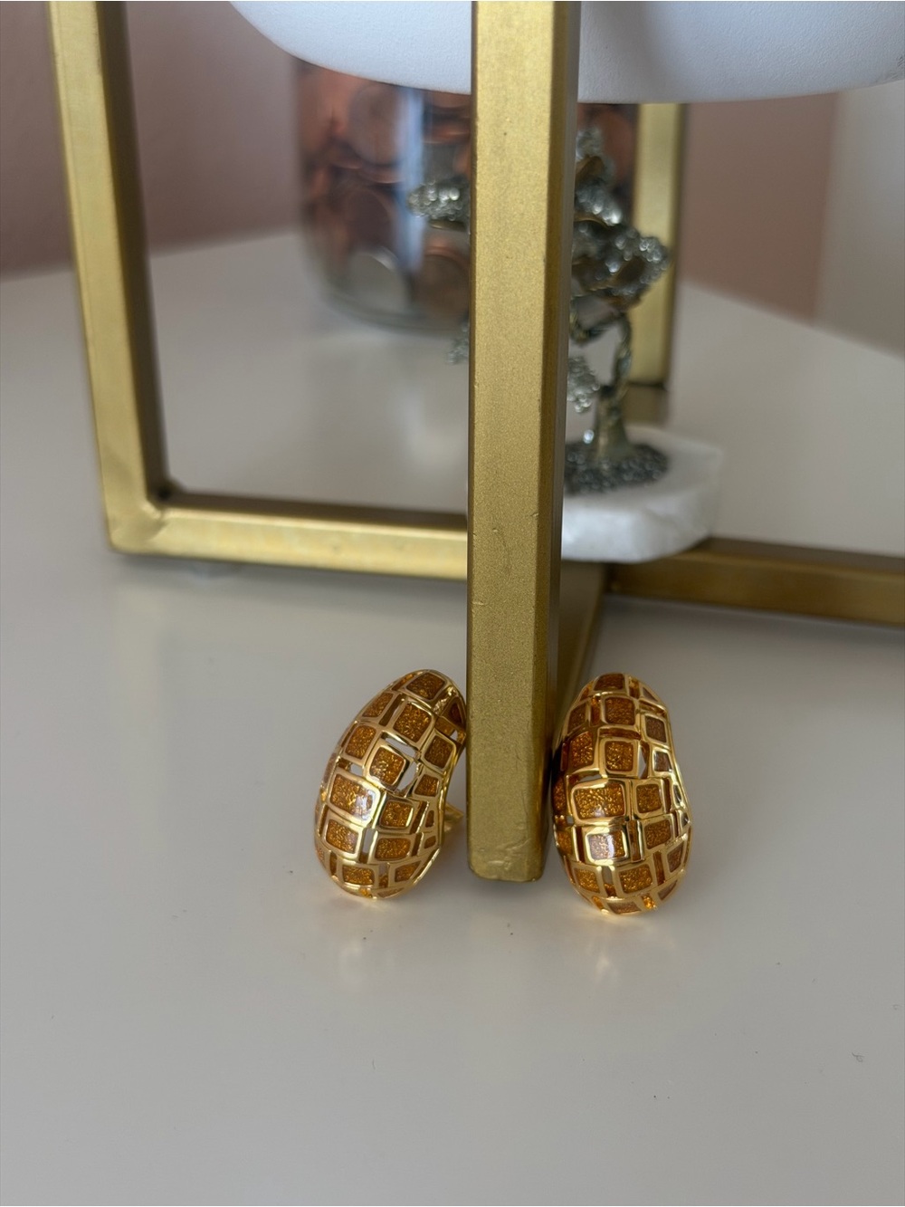 Vintage Pre-Owned St. John Gold-Tone Triple Layer Ribbon Hoop Clip-On Earrings